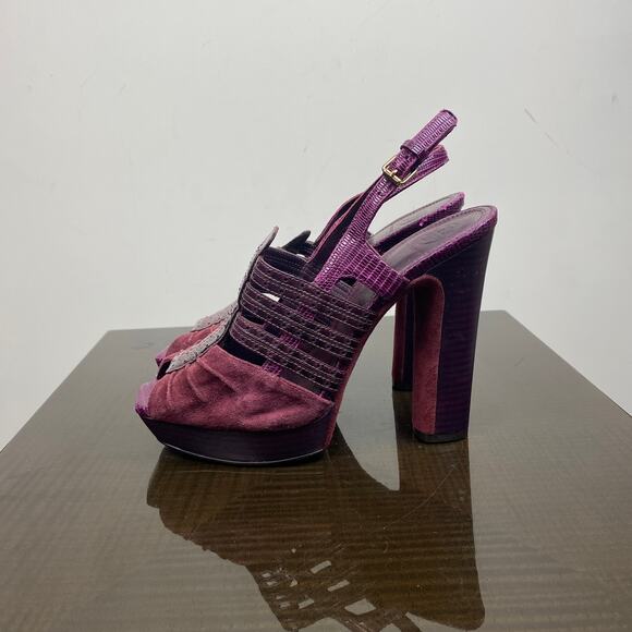 Tory Burch Burgundy Suede Slingback Block Platform Heels Women's 9.5M - Picture 3 of 11